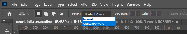 Patch Tool Options Bar