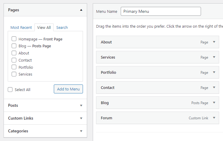 Add Pages to Menu