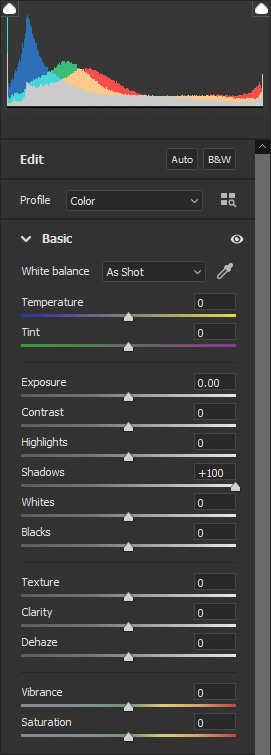 Brightened Shadows with Histogram